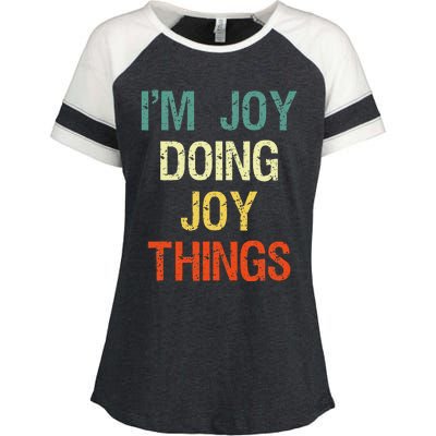 IM Joy Doing Joy Things Personalized First Name Gift Enza Ladies Jersey Colorblock Tee