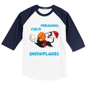 I Just Farted Snowflakes Funny Penguin Lover Christmas Cool Gift Baseball Sleeve Shirt