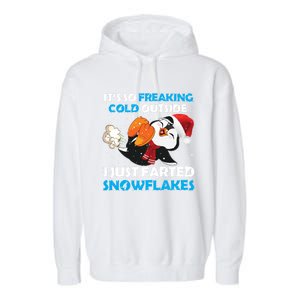 I Just Farted Snowflakes Funny Penguin Lover Christmas Cool Gift Garment-Dyed Fleece Hoodie