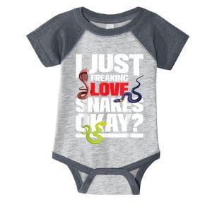 I Just Freaking Love Snakes Snake Lover Reptile Zookeeper Infant Baby Jersey Bodysuit