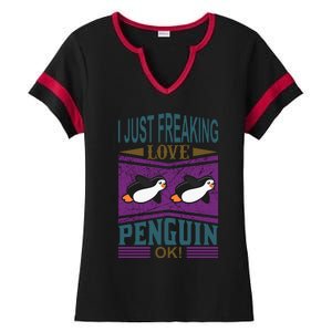 I Just Freaking Love Penguin Ok Ladies Halftime Notch Neck Tee