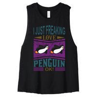 I Just Freaking Love Penguin Ok Women's Racerback Cropped Tank