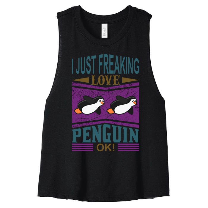 I Just Freaking Love Penguin Ok Women's Racerback Cropped Tank