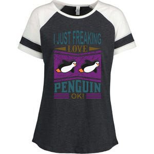 I Just Freaking Love Penguin Ok Enza Ladies Jersey Colorblock Tee