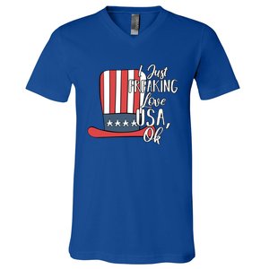 I Just Freaking Love Usa Ok Gift Usa Patriotic 4th Of July Gift V-Neck T-Shirt