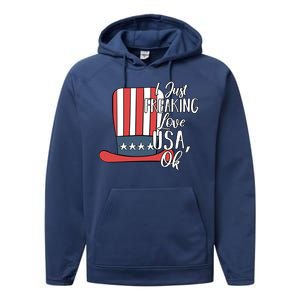 I Just Freaking Love Usa Ok Gift Usa Patriotic 4th Of July Gift Performance Fleece Hoodie