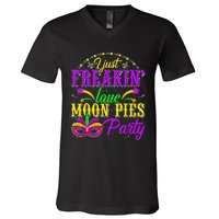 I Just Freakin Love Moon Pie funny Mardi Gras Party V-Neck T-Shirt