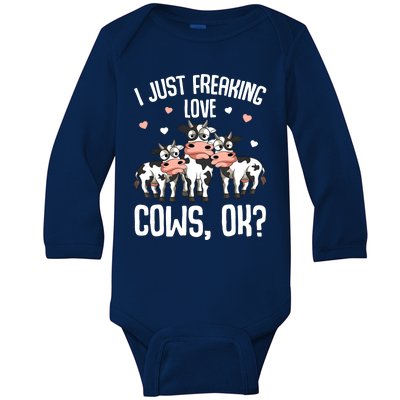 I Just Freaking Love Cows Farmers Cow Lover Baby Long Sleeve Bodysuit