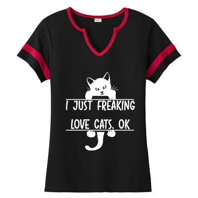 I Just Freaking Love Cats Ok Ladies Halftime Notch Neck Tee