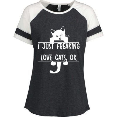 I Just Freaking Love Cats Ok Enza Ladies Jersey Colorblock Tee