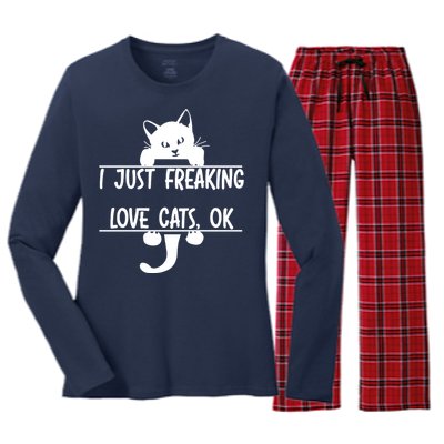 I Just Freaking Love Cats Ok Women's Long Sleeve Flannel Pajama Set 