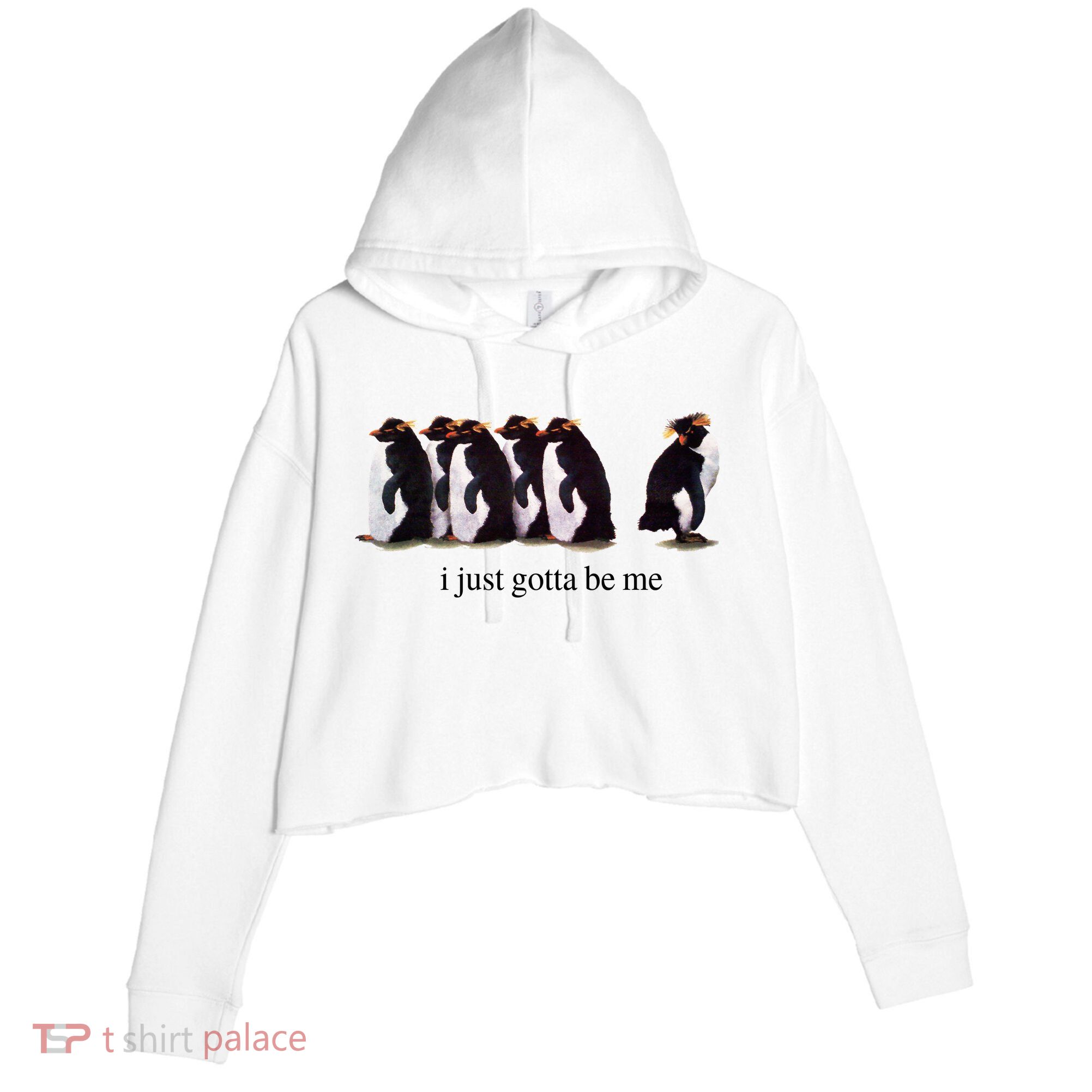 I Just Gotta Be Me Penguin Crop Fleece Hoodie