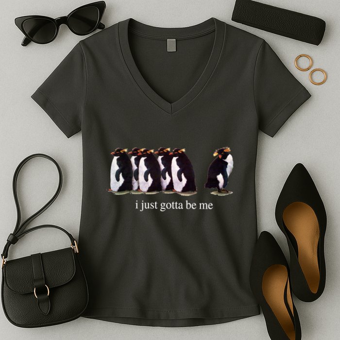 I Just Gotta Be Me Penguin Funny Tv Show Women's V-Neck T-Shirt