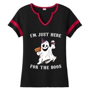 IM Just Here For The Boos Funny Halloween Ghost Wine Ladies Halftime Notch Neck Tee