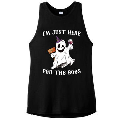 IM Just Here For The Boos Funny Halloween Ghost Wine Ladies PosiCharge Tri-Blend Wicking Tank