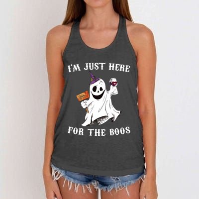 IM Just Here For The Boos Funny Halloween Ghost Wine Women's Knotted Racerback Tank