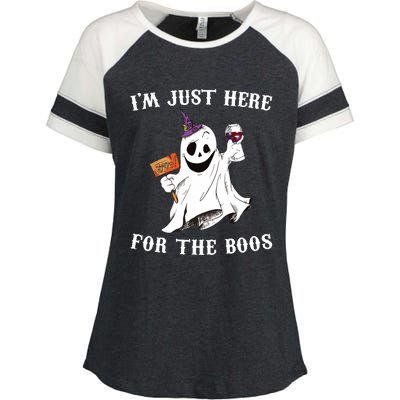 IM Just Here For The Boos Funny Halloween Ghost Wine Enza Ladies Jersey Colorblock Tee