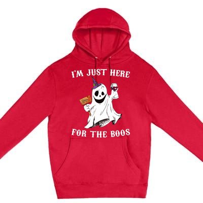 IM Just Here For The Boos Funny Halloween Ghost Wine Premium Pullover Hoodie