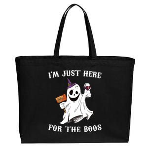 IM Just Here For The Boos Funny Halloween Ghost Wine Cotton Canvas Jumbo Tote