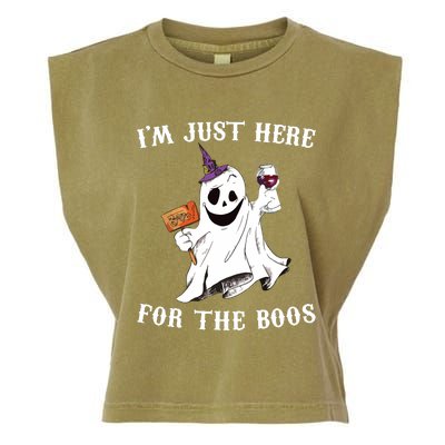 IM Just Here For The Boos Funny Halloween Ghost Wine Garment-Dyed Women's Muscle Tee