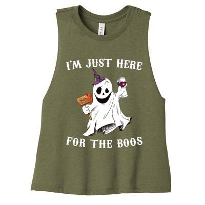 IM Just Here For The Boos Funny Halloween Ghost Wine Women's Racerback Cropped Tank