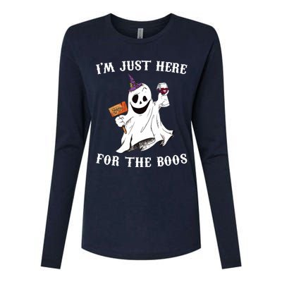 IM Just Here For The Boos Funny Halloween Ghost Wine Womens Cotton Relaxed Long Sleeve T-Shirt