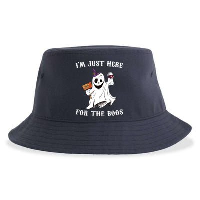 IM Just Here For The Boos Funny Halloween Ghost Wine Sustainable Bucket Hat