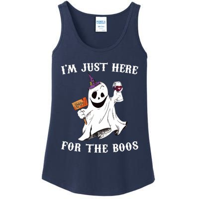 IM Just Here For The Boos Funny Halloween Ghost Wine Ladies Essential Tank