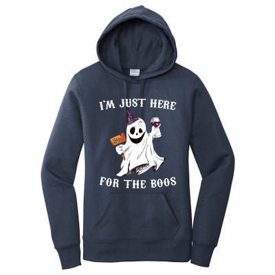 IM Just Here For The Boos Funny Halloween Ghost Wine Women's Pullover Hoodie