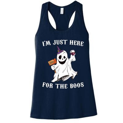 IM Just Here For The Boos Funny Halloween Ghost Wine Women's Racerback Tank