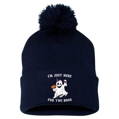 IM Just Here For The Boos Funny Halloween Ghost Wine Pom Pom 12in Knit Beanie