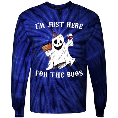 IM Just Here For The Boos Funny Halloween Ghost Wine Tie-Dye Long Sleeve Shirt