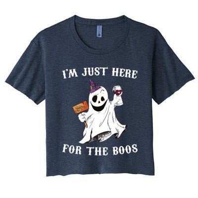 IM Just Here For The Boos Funny Halloween Ghost Wine Women's Crop Top Tee