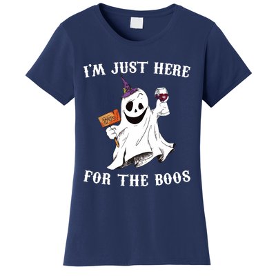 IM Just Here For The Boos Funny Halloween Ghost Wine Women's T-Shirt