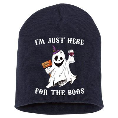 IM Just Here For The Boos Funny Halloween Ghost Wine Short Acrylic Beanie