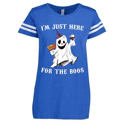 IM Just Here For The Boos Funny Halloween Ghost Wine Enza Ladies Jersey Football T-Shirt