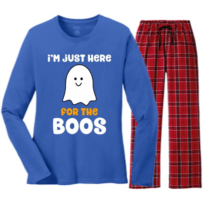 IM Just Here For The Boos Funny Halloween Drinking Women's Long Sleeve Flannel Pajama Set 