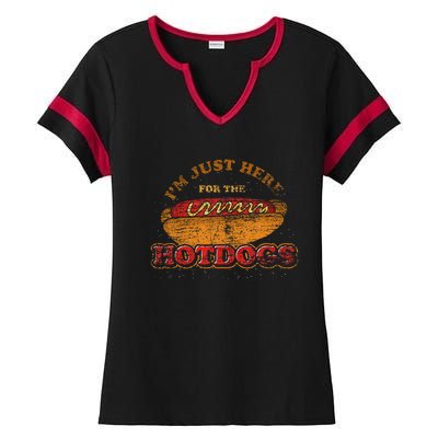 Im Just Here For The Hot Dogs Foodie Weiner Ladies Halftime Notch Neck Tee