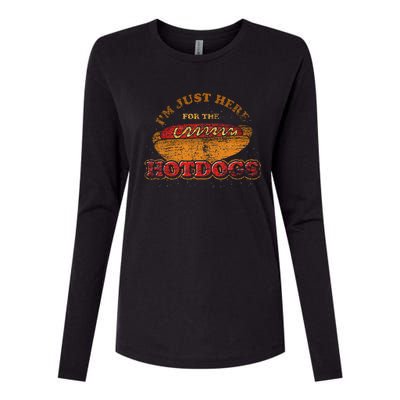 Im Just Here For The Hot Dogs Foodie Weiner Womens Cotton Relaxed Long Sleeve T-Shirt