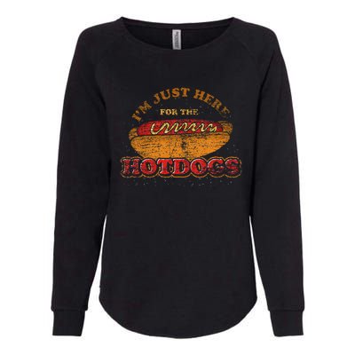 Im Just Here For The Hot Dogs Foodie Weiner Womens California Wash Sweatshirt