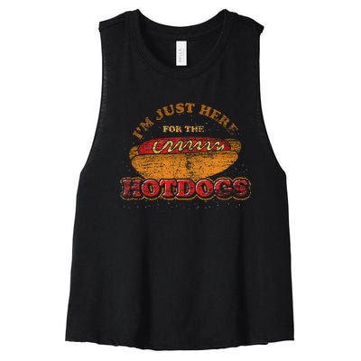 Im Just Here For The Hot Dogs Foodie Weiner Women's Racerback Cropped Tank