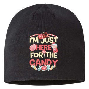 IM Just Here For The Candy Funny Halloween Sustainable Beanie