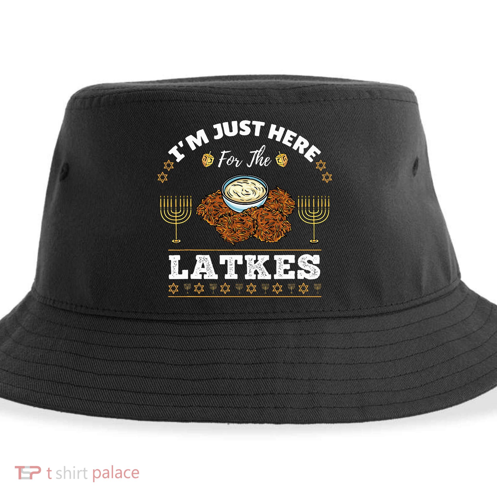 Im Just Here For The Latkes Chanukah Hanukkah  Sustainable Bucket Hat