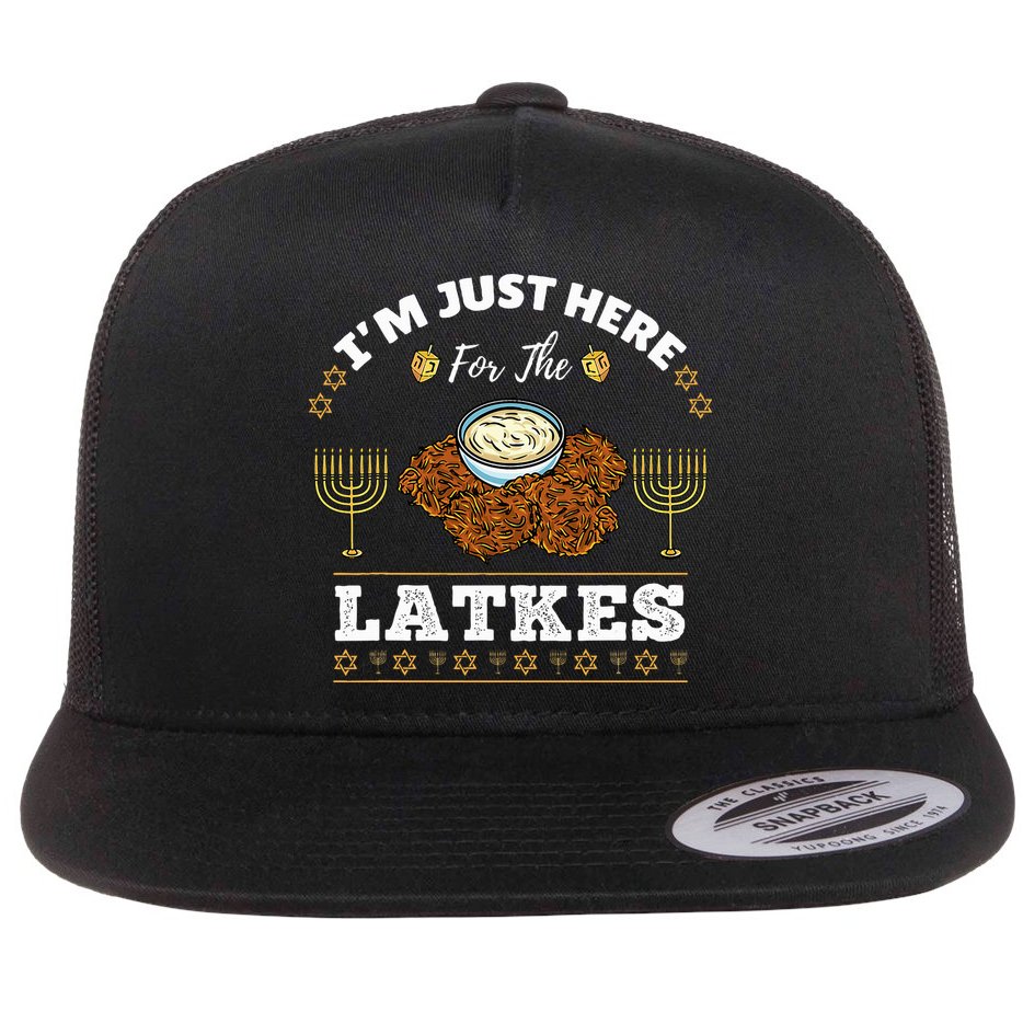 Im Just Here For The Latkes Chanukah Hanukkah  Flat Bill Trucker Hat