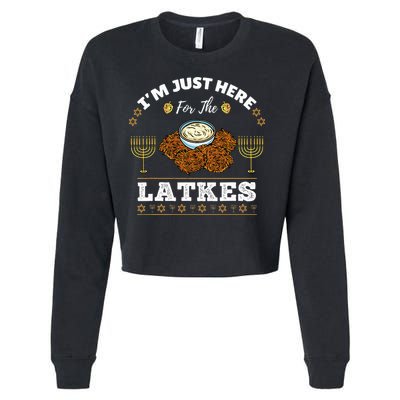 Im Just Here For The Latkes Chanukah Hanukkah  Cropped Pullover Crew