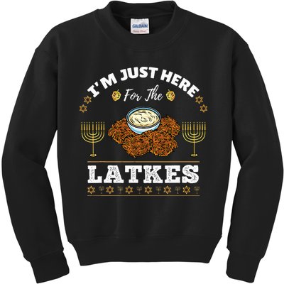 Im Just Here For The Latkes Chanukah Hanukkah  Kids Sweatshirt