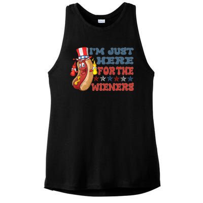 Im Just Here For The Wieners Sausage Ladies PosiCharge Tri-Blend Wicking Tank