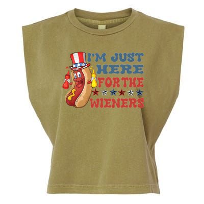 Im Just Here For The Wieners Sausage Garment-Dyed Women's Muscle Tee