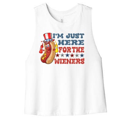 Im Just Here For The Wieners Sausage Women's Racerback Cropped Tank