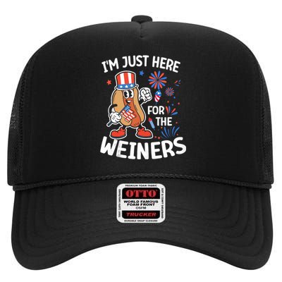 IM Just Here For The Weiners Funny Usa 4th Of July High Crown Mesh Back Trucker Hat